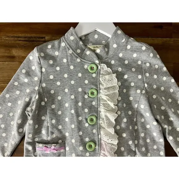 NEW Matilda Jane The Adventure Begins Lead The Way Gray Dot Pink Knit Jacket 10